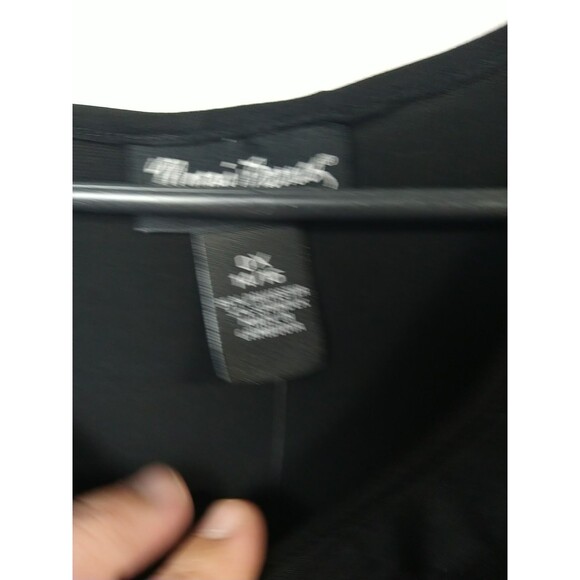 Maggie Barnes Woman 14/16 Blouse Black Front Sheer Tiered Ruffle S/S Pullover - Picture 3 of 9